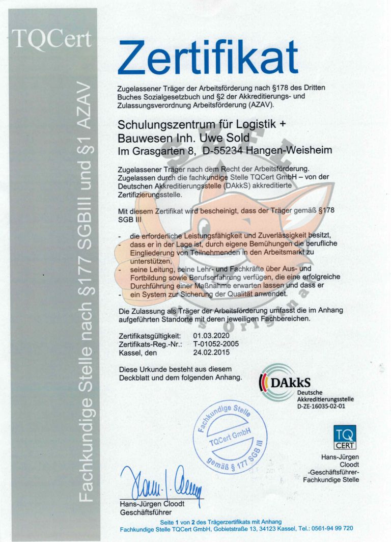 SZFL Der zertifizierter Anbieter für den Staplerschein