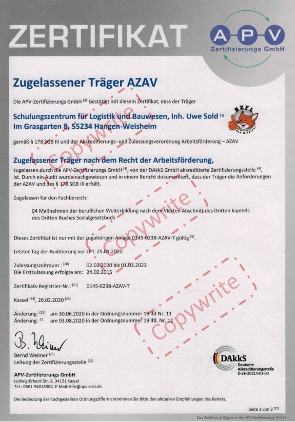 SZFL Der zertifizierter Anbieter für den Staplerschein